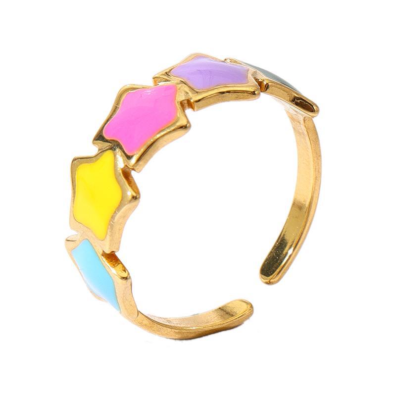 Wholesale Oil Dripping Star Leaf Stainless Steel Ring 18k Gold Plated Rings ACC-RS-MuC012