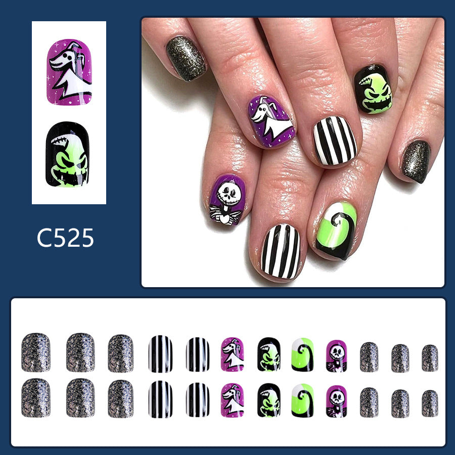Wholesale 24 Pieces/box Skull Halloween Press-on Nails Kits Nail Stickers ACC-NS-GuaiXL079