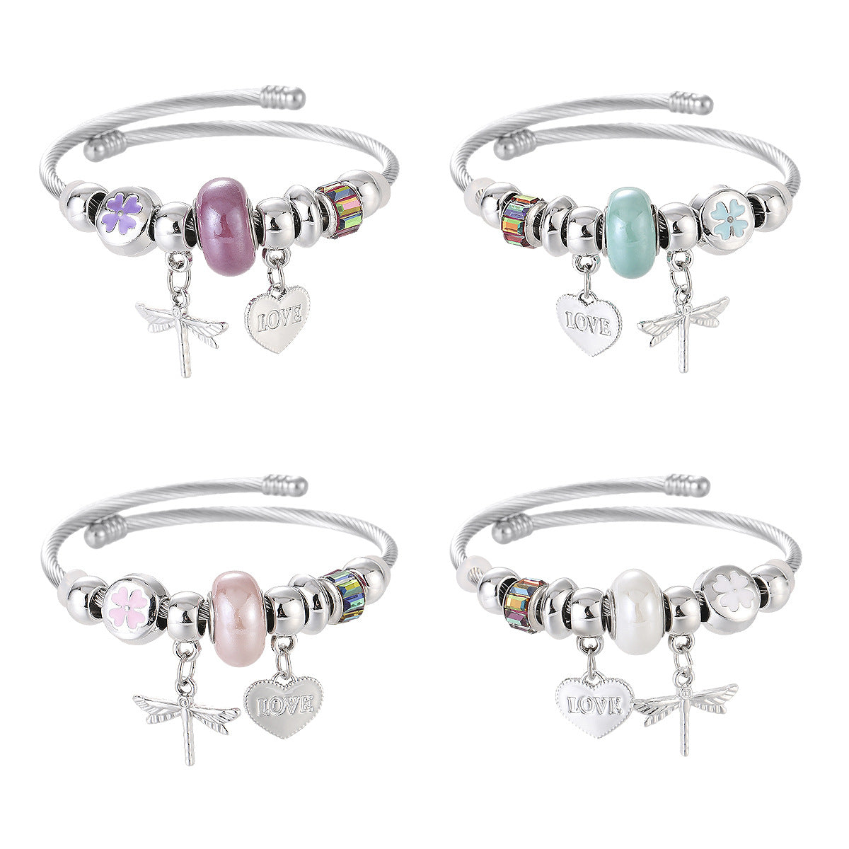 Wholesale Creative Alloy Dragonfly Stainless Steel Beaded Love Bracelet ACC-BT-jiax004