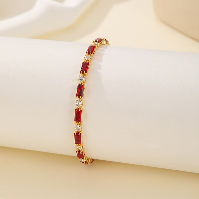 Wholesale Women S Chic Pink Zircon Geometric Bracelet Copper Fashion Jewelry Accessory For Everyday Wear And Gifting