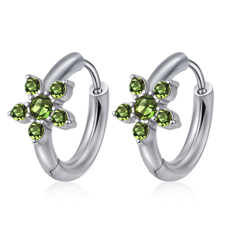 Wholesale Stainless Steel Five-Leaf Flower  Zircon Earrings