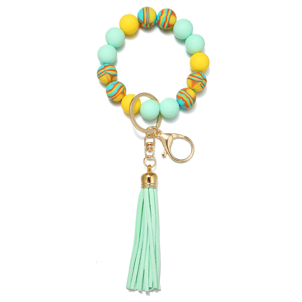 Wholesale Candy Color Silicone Beaded Tassel Wrist Keychain