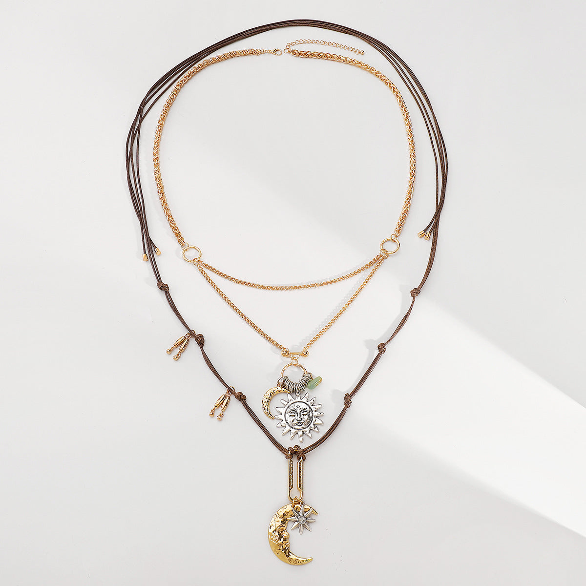 Wholesale Exaggerated Moon and Sun Hand-woven Multi-layer Necklace Long Necklace Sweater Chain