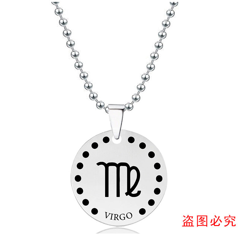 Wholesale Twelve Constellations Stainless Steel Round Pendant Christmas  Necklace