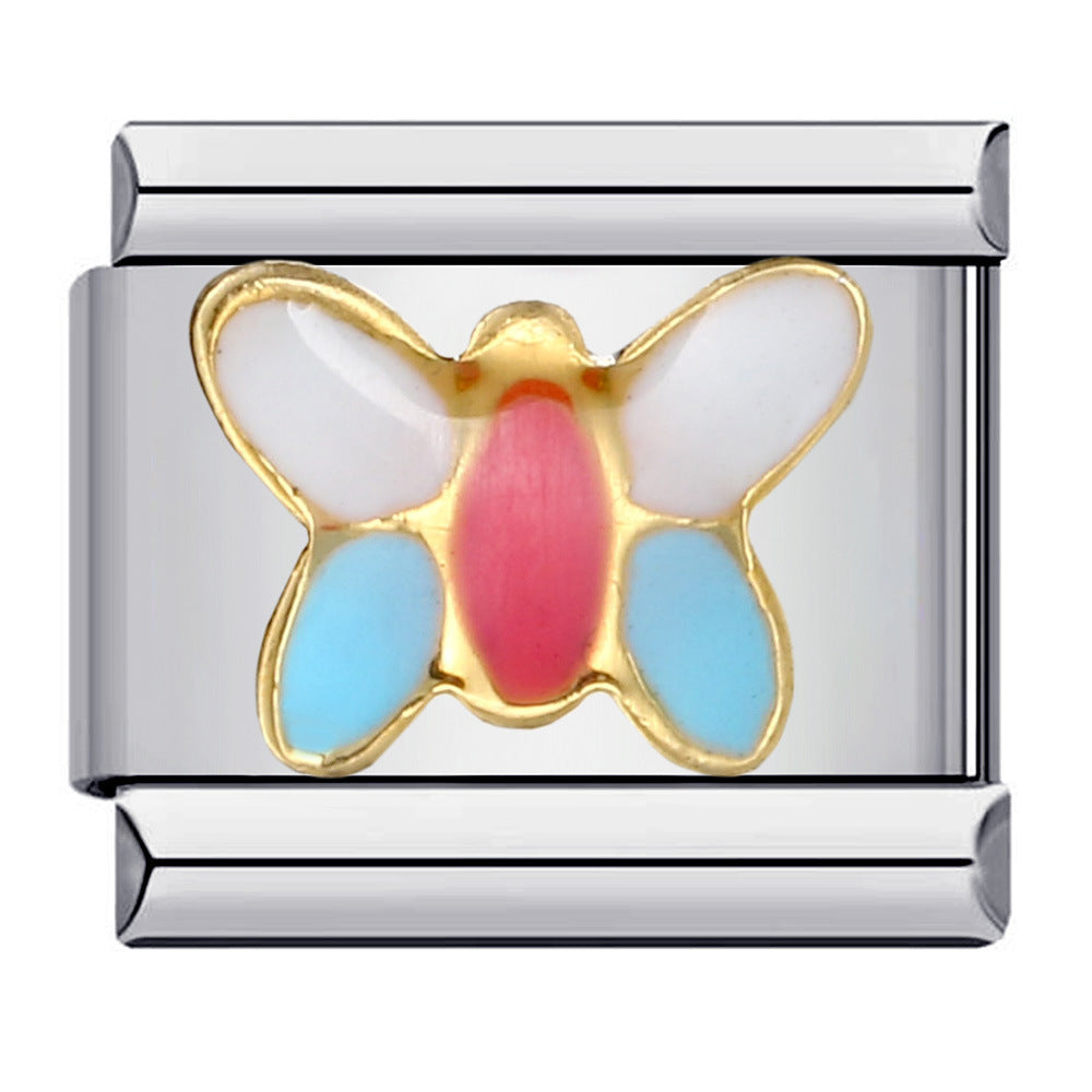 Wholesale Italian Charm Bracelet 9mm DIY Splicing Color Butterfly  Stainless Steel Composable Bracelet