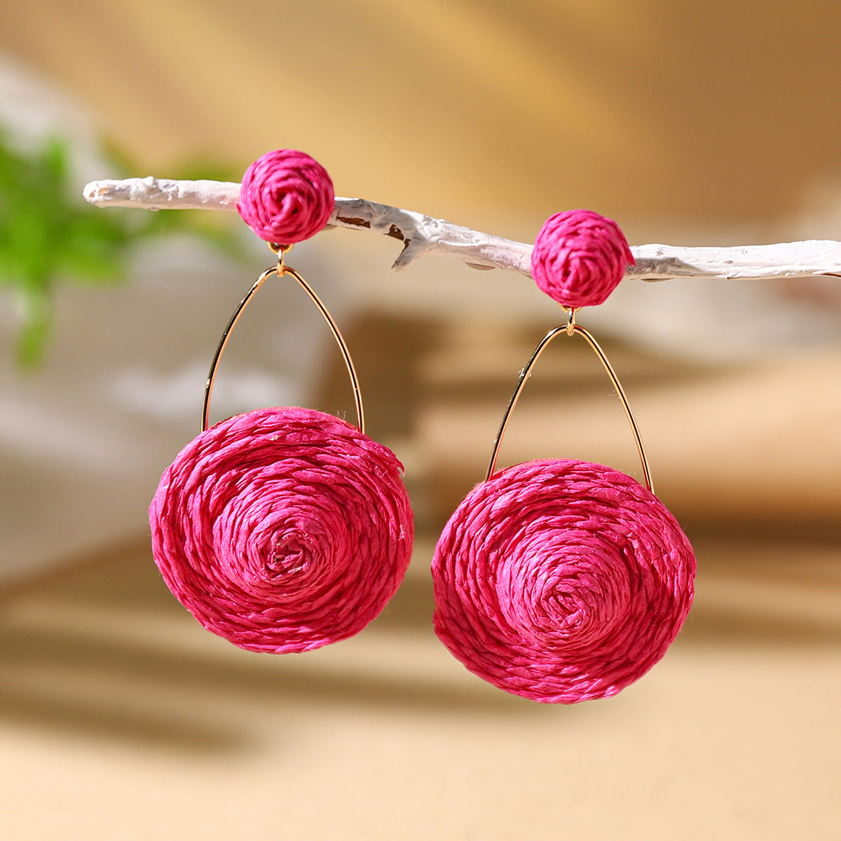 Wholesale Bohemian Exaggerated Raffia Earrings Hand Woven ACC-ES-XLH002