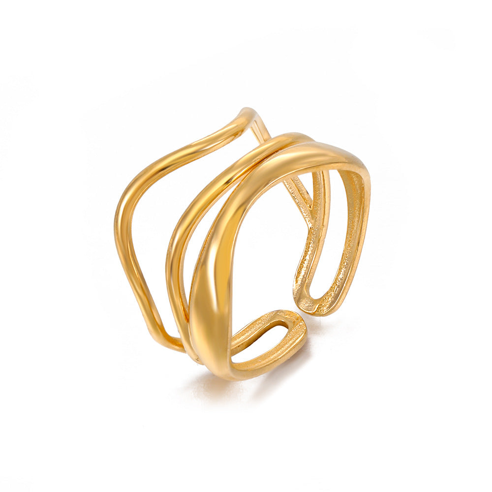 Wholesale three-layer stainless steel 18K gold plated wire adjustable ring