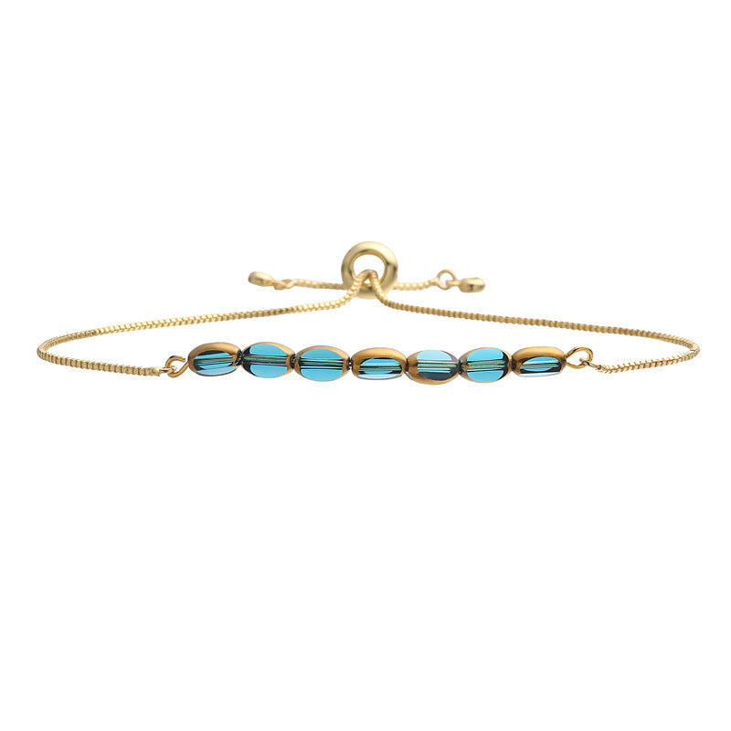 Wholesale Trendy Minimalist Adjustable Crystal Bracelet Gold Plated Copper With Heart Shaped Lake Blue Beads Fashion Jewelry Accessory For Wedding