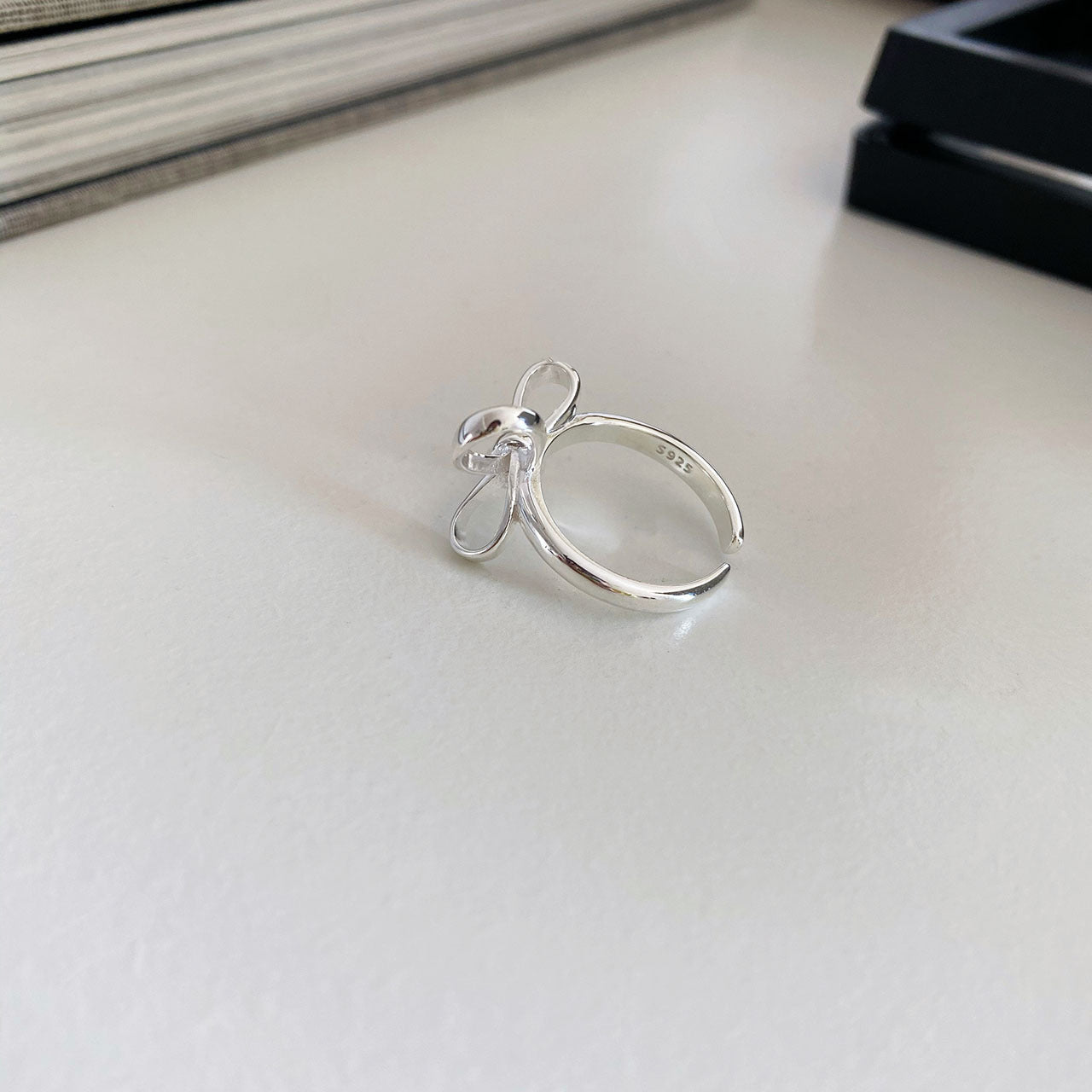Wholesale bow open ring female index ring 925 pure silver