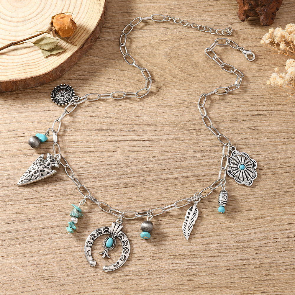 Wholesale Fashion Alloy Element Bracelet with Necklace Bull Head Multi-Jewelry Tassel Multi-Layer Clavicle Chain