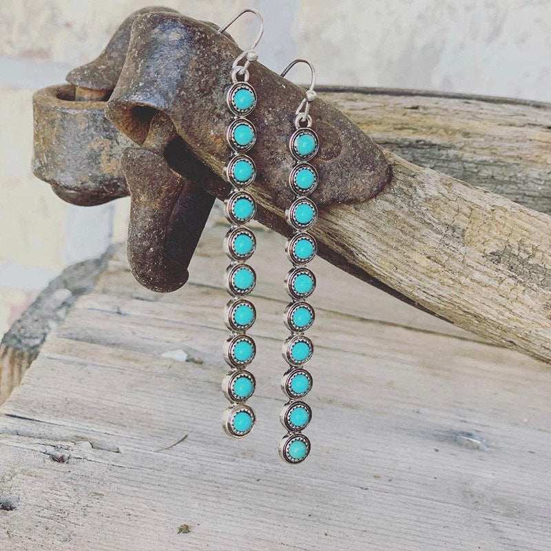 Wholesale Bohemian Style Alloy Earrings,  Retro Turquoise Line Design,  Trendy Jewelry Accessory for Everyday Wear