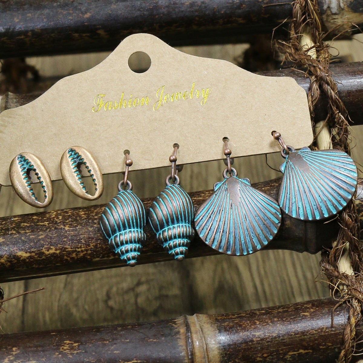 Wholesale Retro Ethnic Style Ocean Style Holiday Starfish Shell Earrings Set Vintage Earrings ACC-ES-HanH018
