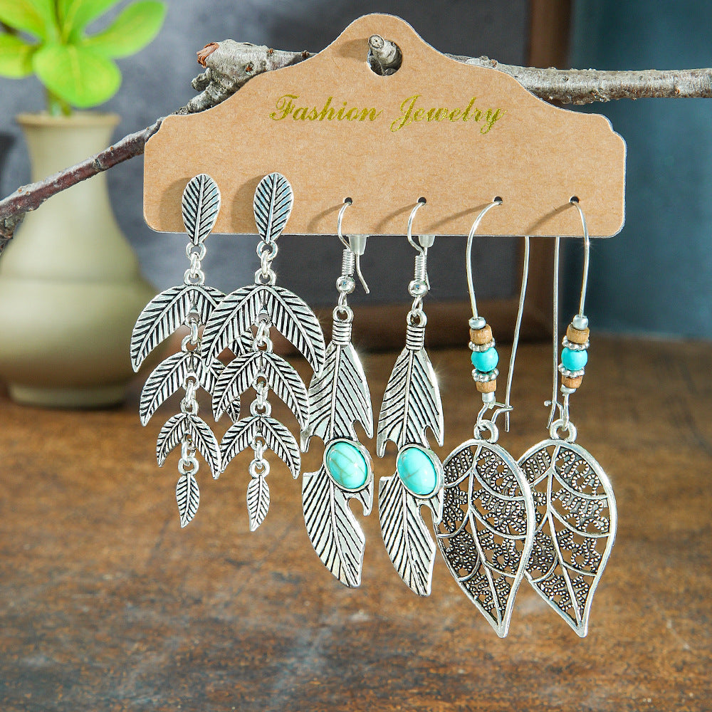 Wholesale Retro Ethnic Round Metal Tassel Earrings Set Fashion Accessory