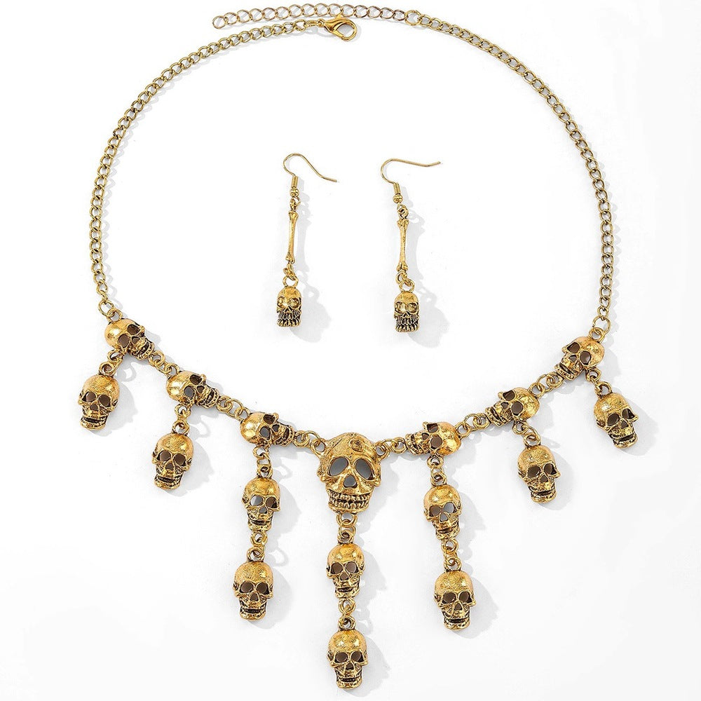 Wholesale Punk Gothic Skull Alloy Necklace and Earrings Set Fashion  Jewelry Gift