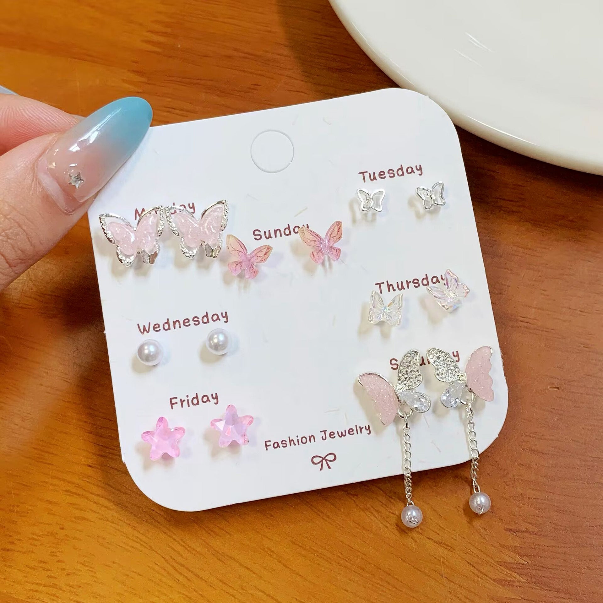 Wholesale Summer butterfly earrings set versatile exquisite zircon pink earrings