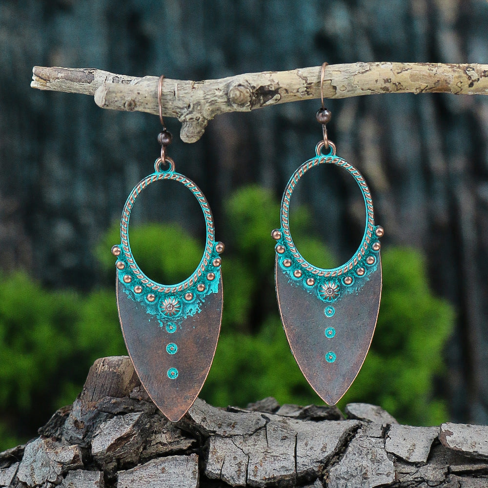 Wholesale Retro Ethnic Style Double Layer Turquoise Stud Earrings Tassel Earrings ACC-ES-MoMo008