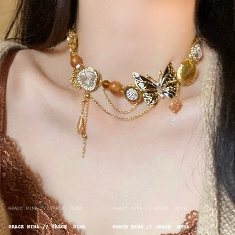 Wholesale Alloy electroplated butterfly necklace