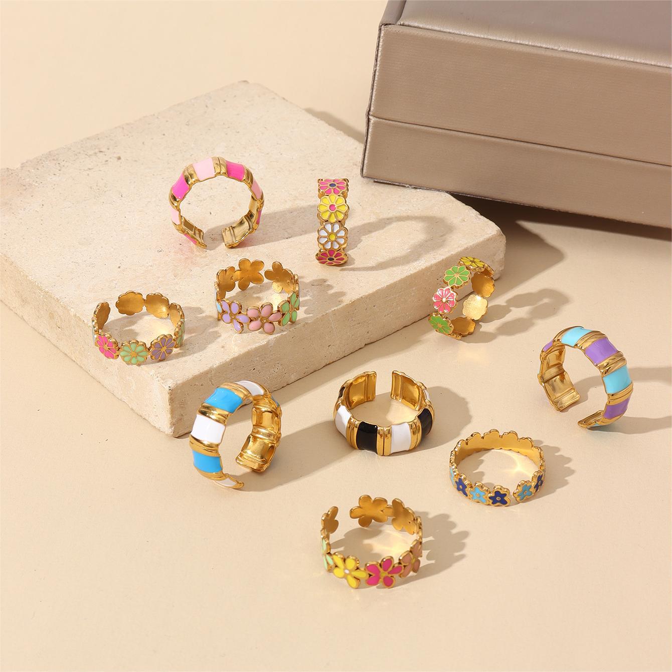 Wholesale Oil Dripping Colorful Flower Pumpkin Ring 18k Gold Plated Rings ACC-RS-MuC002