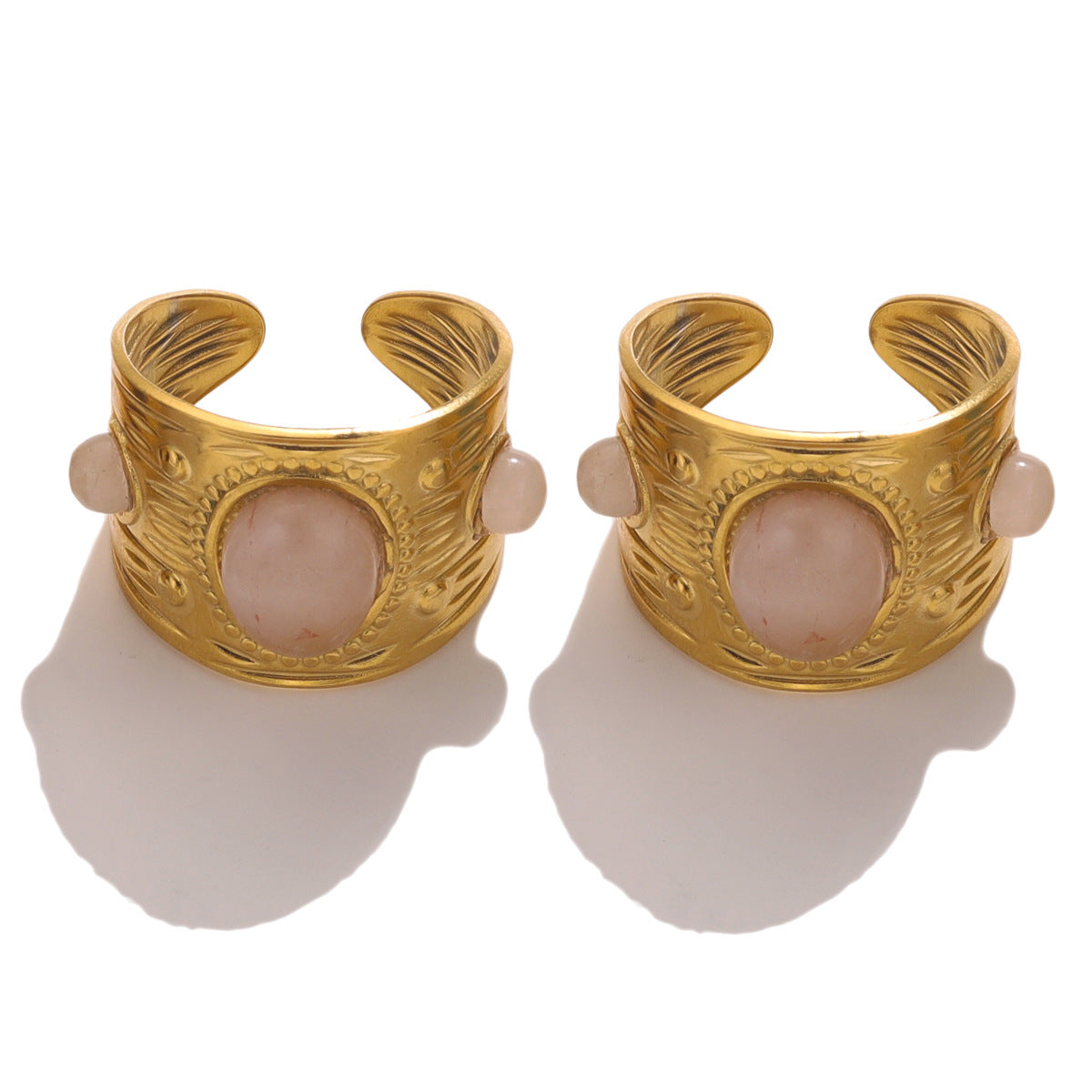 Wholesale Stainless Steel Natural Stone Ring for Women,  Geometric Design with Tiger Eye,  Trendy Jewelry Accessory for Everyday Wear