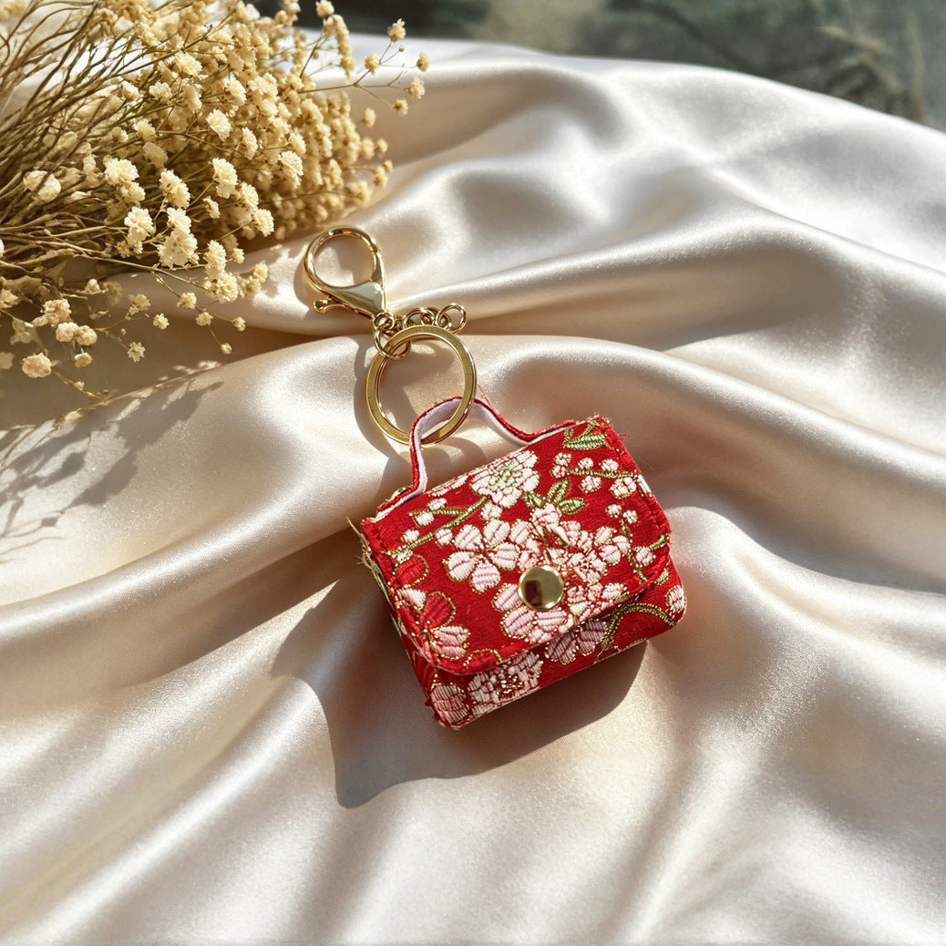 Wholesale Chinese Embroidery Earphone Bag Charm Keychain Handmade Fashion Accessory Gift