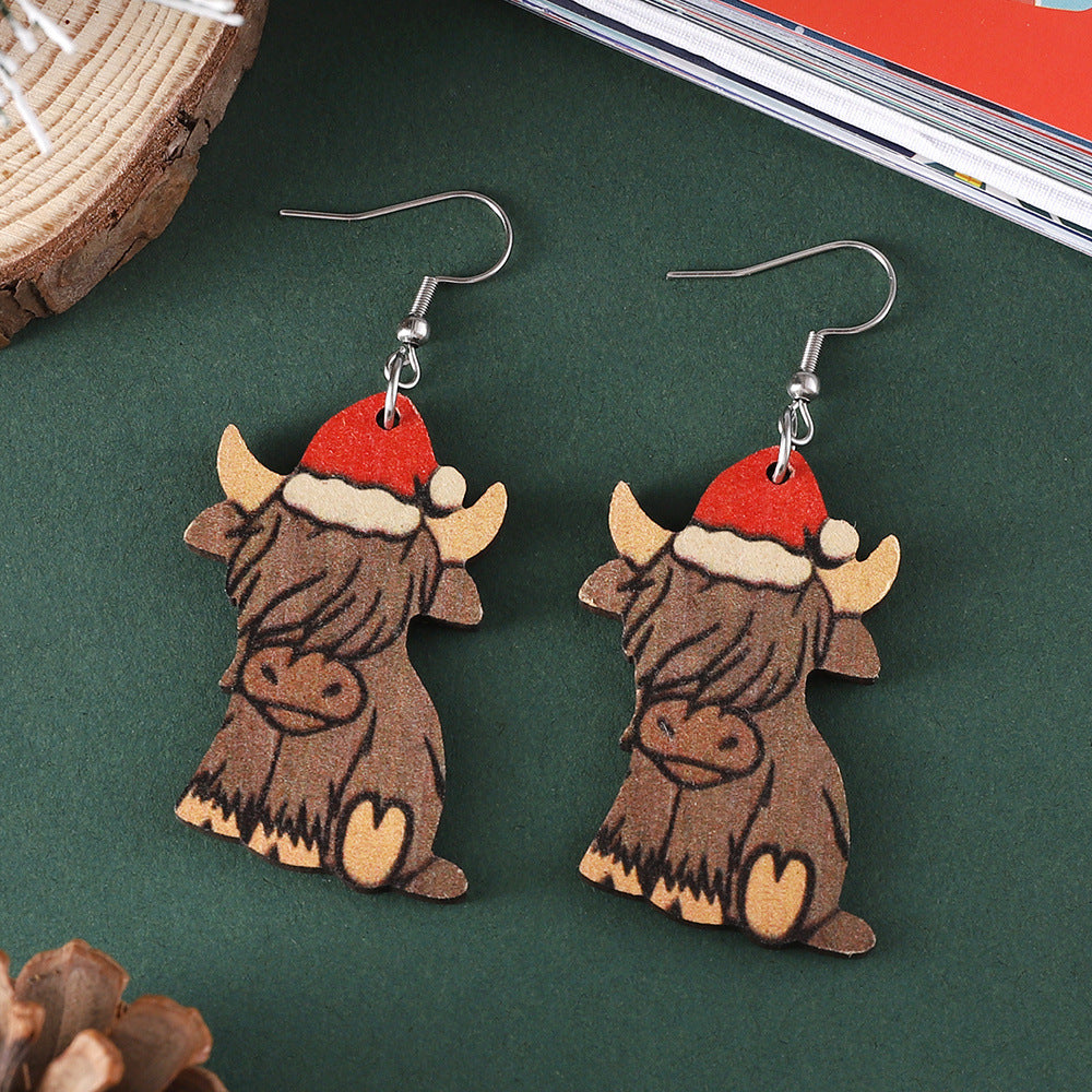 Wholesale  Christmas Western Style Christmas Hat Alpine Cow Pendant Earrings