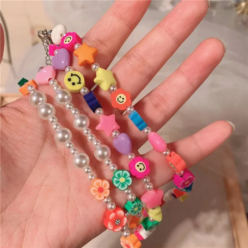 Wholesale  soft ceramic cute flower pearl necklace
