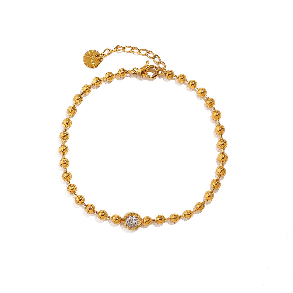Wholesale small gold bead chain suit stainless steel diamond bracelet