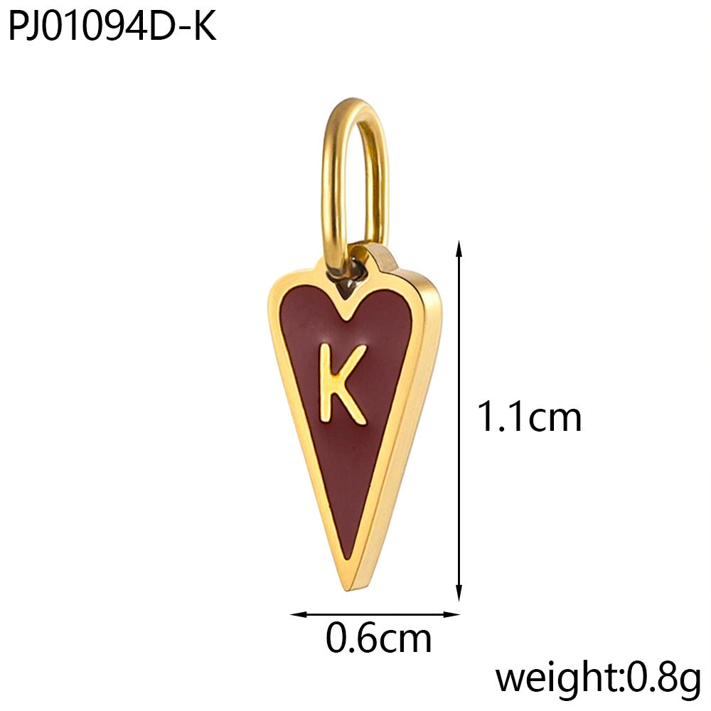 Wholesale Single-sided oil-dropping heart 26 English letters stainless pendant