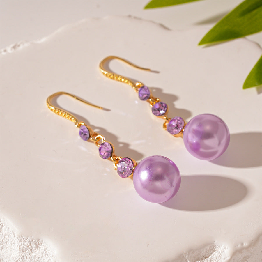 Wholesale Violet Man-made Pearl Diamond Geometric Ball Earrings ACC-ES-JingQiao004