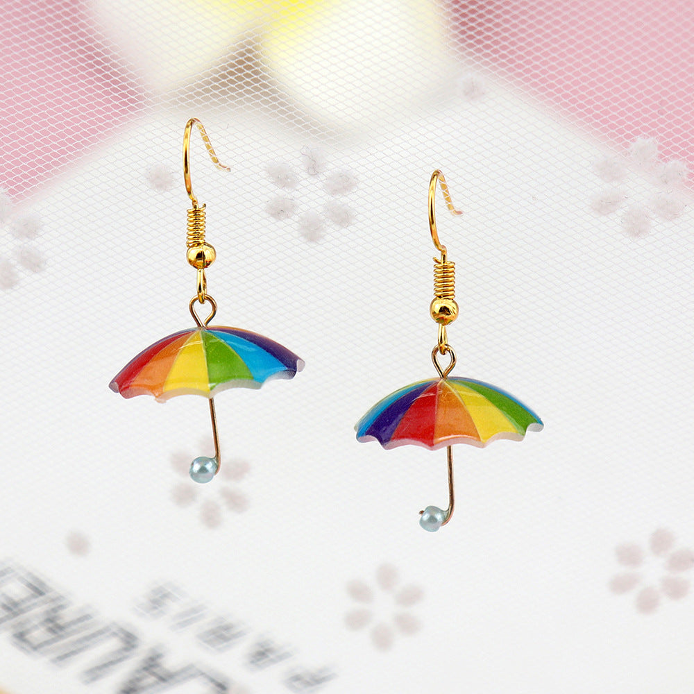 Wholesale Mini Creative  Rainbow Umbrella Earrings