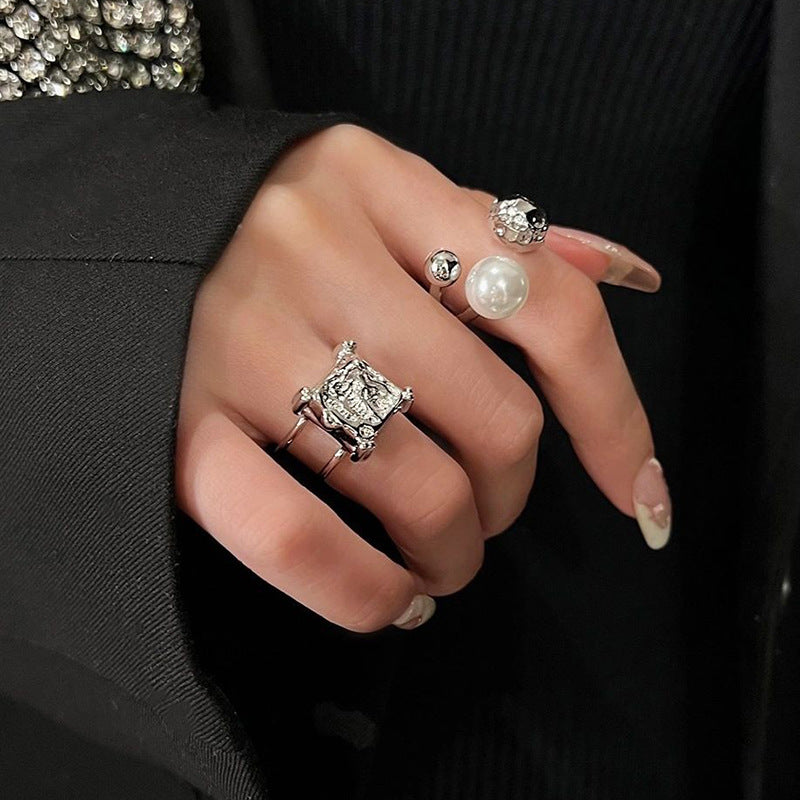 Wholesale Irregular Lava Pearl Open Ring Adjustable Rings ACC-RS-JiuHao015