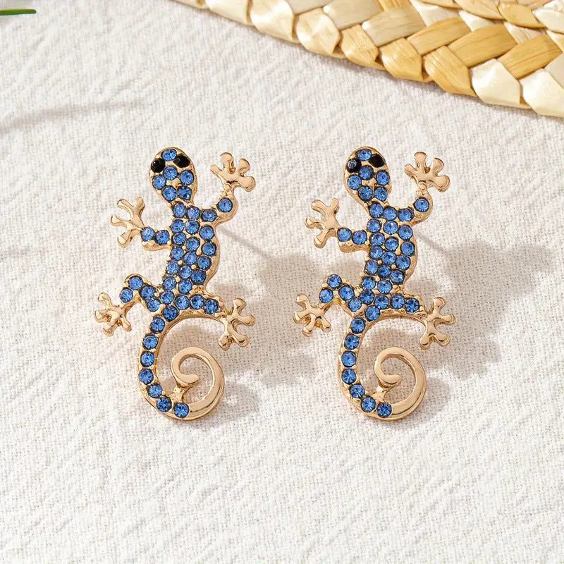 Wholesale diamond-encrusted lizard cute personality earrings