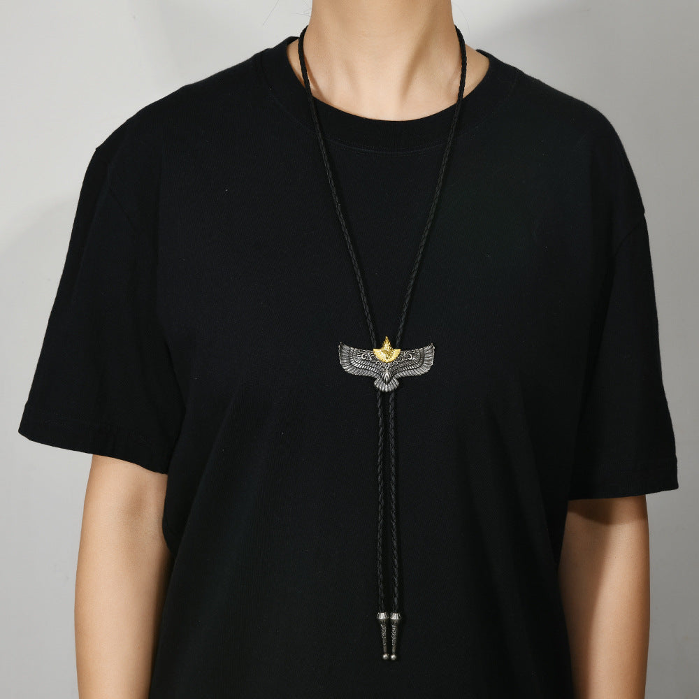 Wholesale Long bolo tie necklace with Indian-style eagle pendant