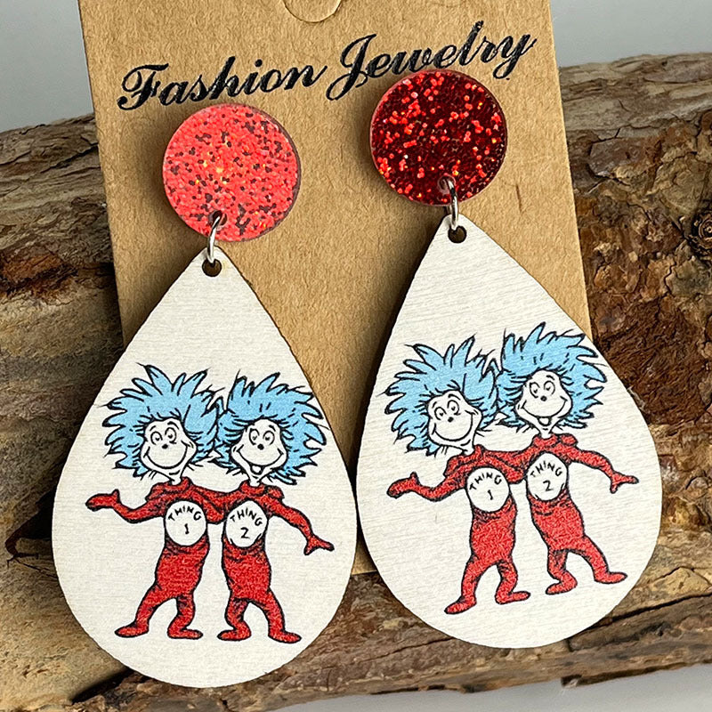 Wholesale Wooden Printed Glitter Cat Reading Earrings For Teacher Book Lover Fashion Jewelry Accessory