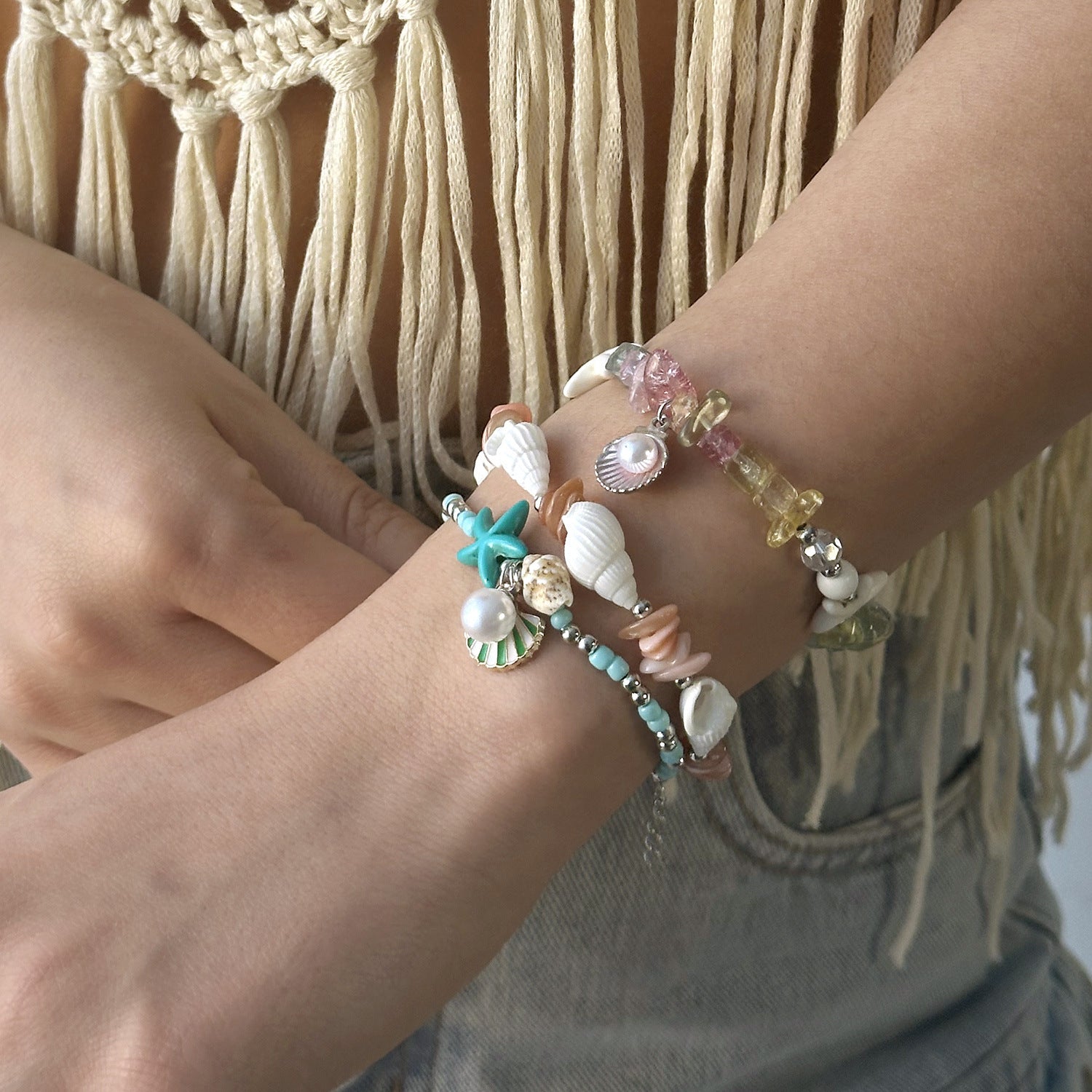 Wholesale  Gravel Starfish Shell Bracelet Bohemian Summer  Bracelet