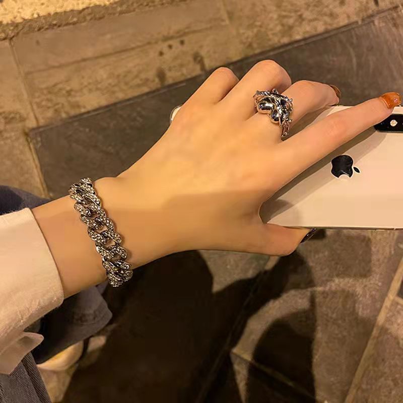 Wholesale Cuban bracelet alloy double row Diamond couple bracelet