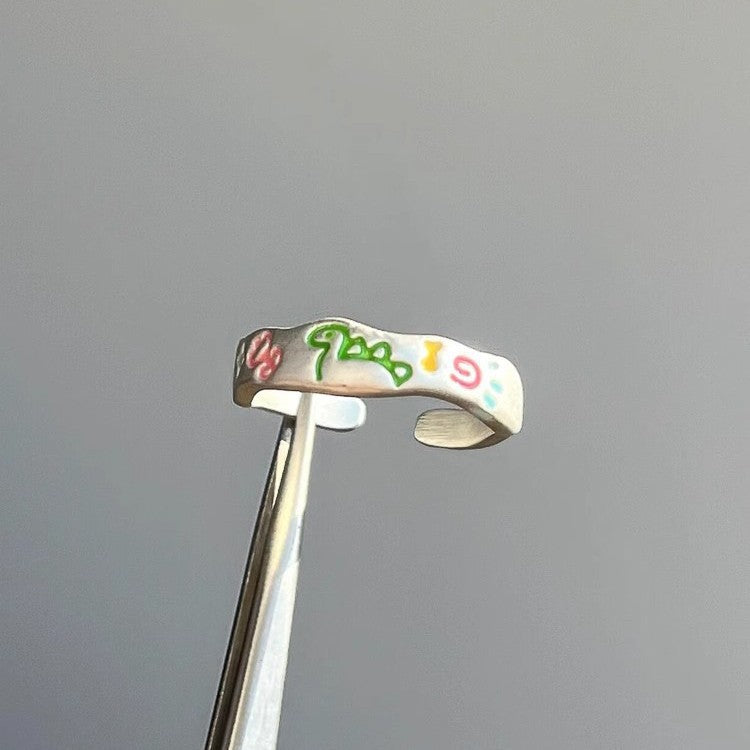 Wholesale Painted Christmas tree doodle matte ring