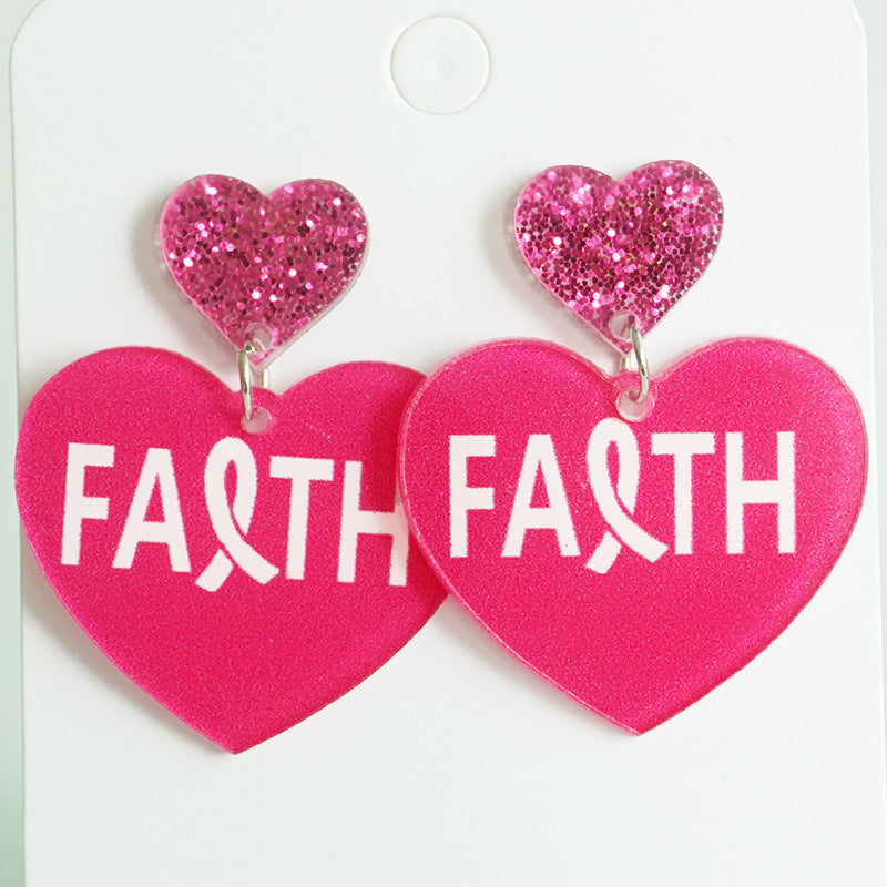 Wholesale 2 Pairs/Pack Pink Ribbon Cancer Survivor Acrylic Earrings ACC-ES-HY102