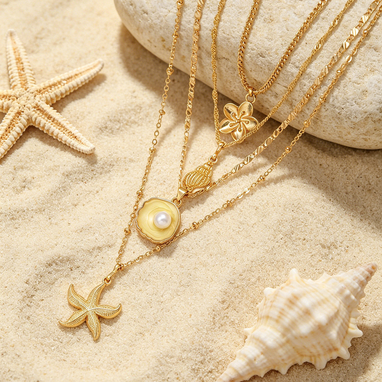 Wholesale Floral Pearl Shell Multi Layer Clavicle Necklace Trendy Fashion Accessory For Boutique Resale And Gift