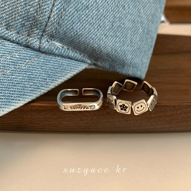 Wholesale S925 Sterling Silver Square Smiley Face Ring