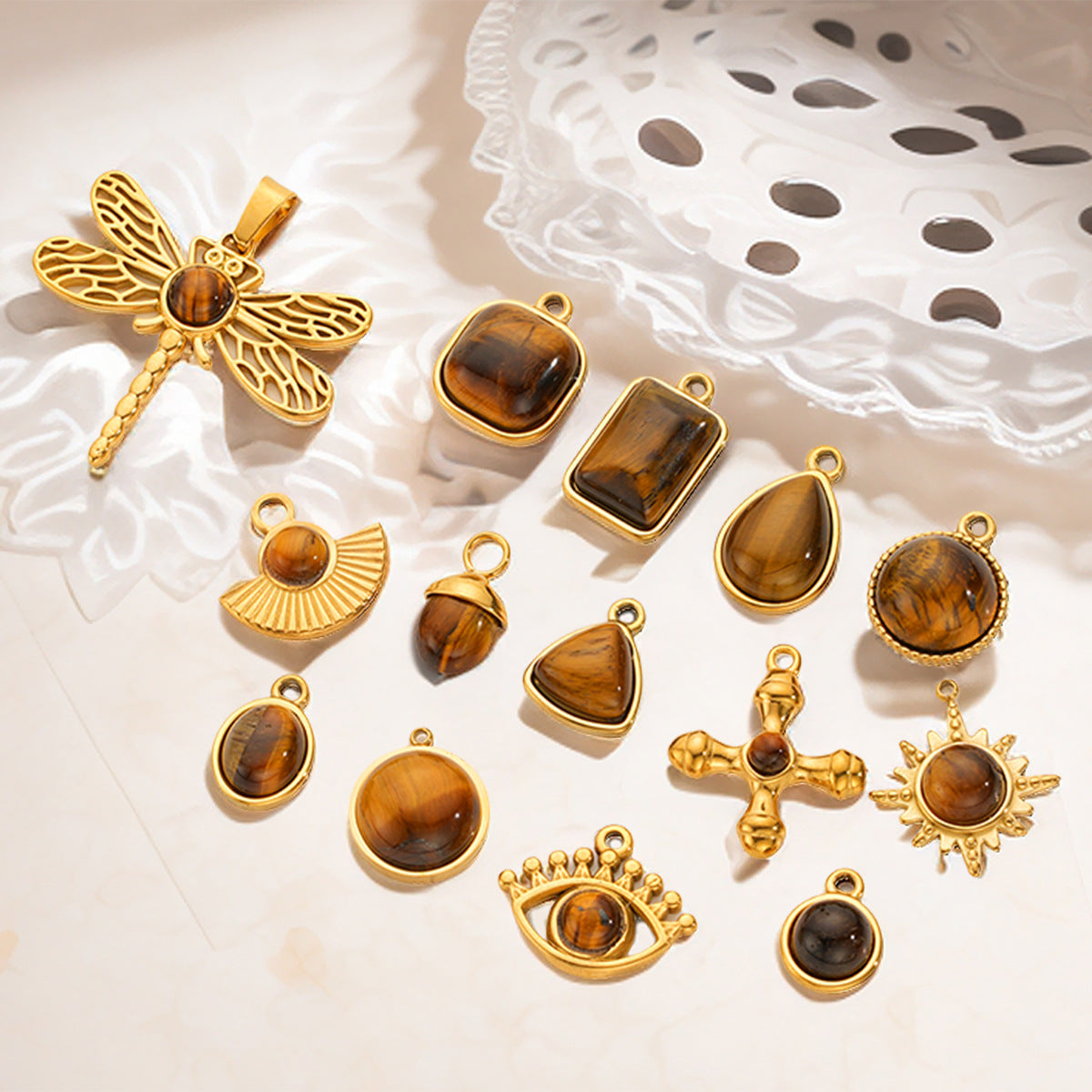 Wholesale Stainless Steel Maillard Tiger Eye Pendant
