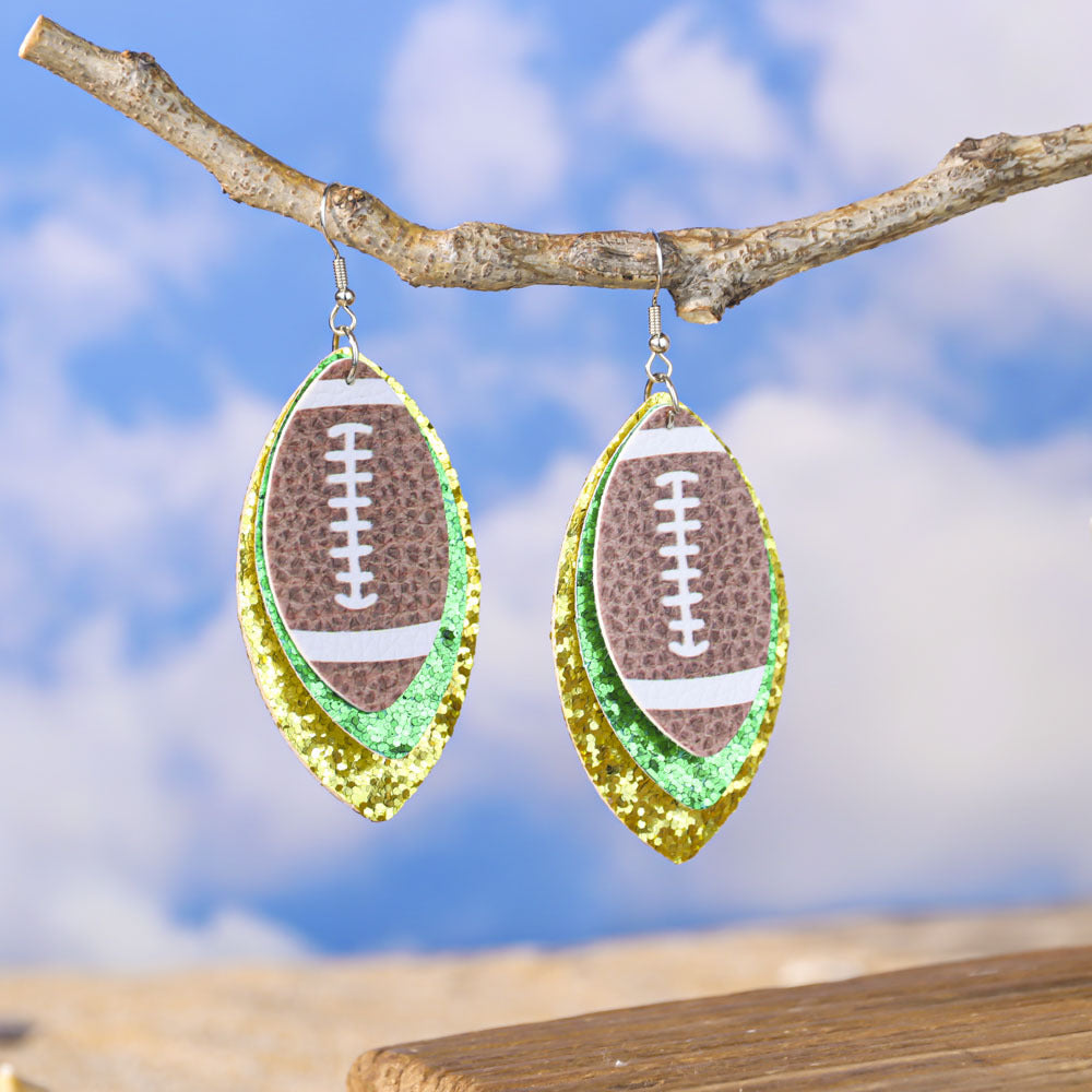Pendientes de cuero de lentejuelas de fútbol y softball al por mayor