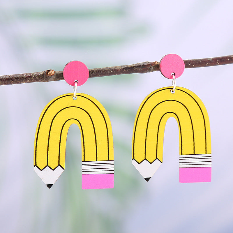 Wholesale Love Pencil Teacher's Day Gift Wooden Earrings ACC-ES-XA003