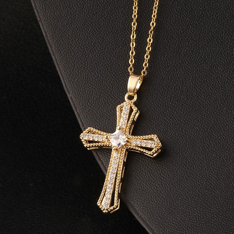 Wholesale Retro Punk Gold Plated Rhinestone Cross Necklace For Women Fashion Accessory Gift
