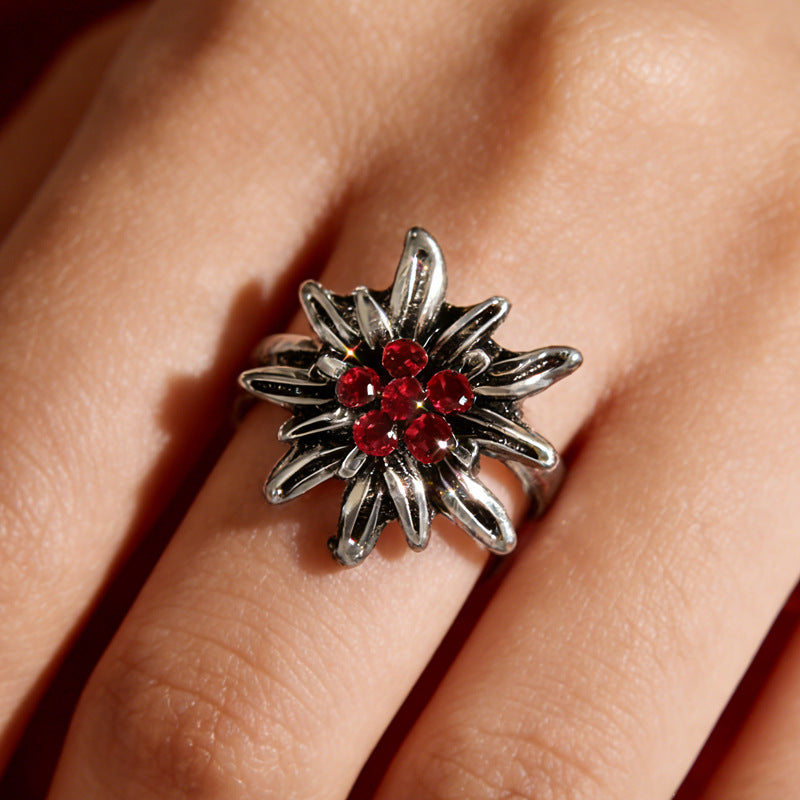 Wholesale Vintage Snow Velvet Flower Ring for Women,  Stylish Rhinestone Cluster Jewelry Accessory Gift
