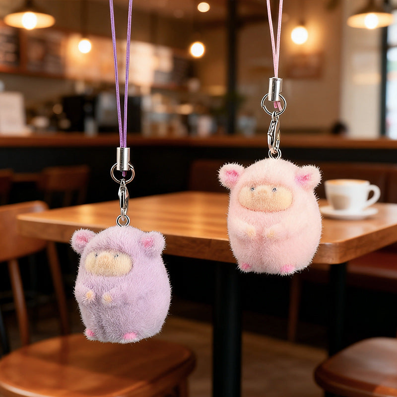 Wholesale Resin flocked 3D cartoon cute pig pendant keychain