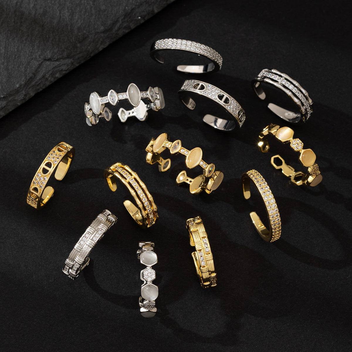 Wholesale Starry Zircon Ring Korean Fashion Cat Eye Couple Adjustable Ring Copper Jewelry Accessory For Boutique Resale