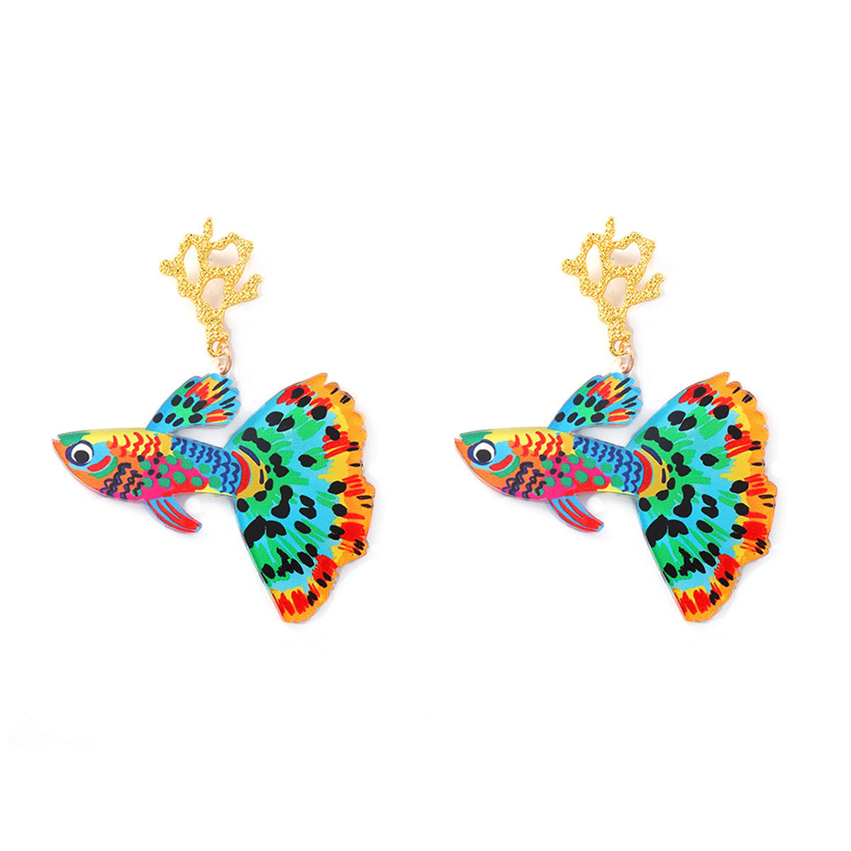 Wholesale Acrylic Blue Fish Drop Earrings Ocean Vacation Theme Boutique Resale Jewelry Accessory