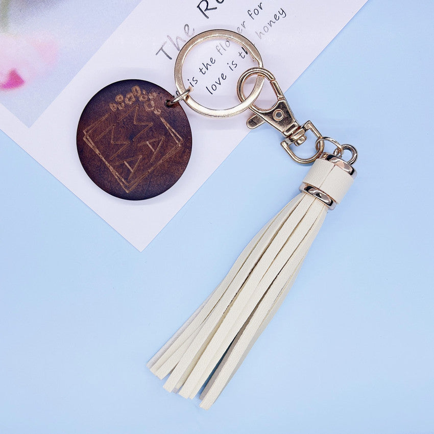 Wholesale Wooden MOM Mother's Day Tassel Creative Keychain