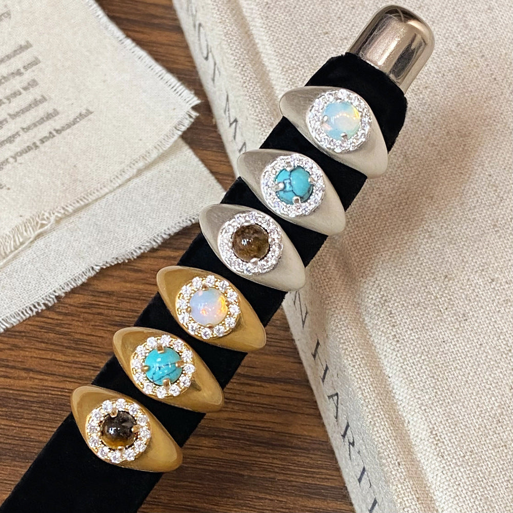 Wholesale Natural tiger' s eye turquoise opal opal opal ring